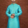 Men wearing zafar diamond jacquard kurta in rich green with mandarin collar for wedding and festive wear