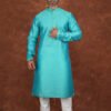 Men wearing zafar diamond jacquard kurta in rich green with mandarin collar for wedding and festive wear