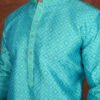 Men wearing zafar diamond jacquard kurta in rich green with mandarin collar for wedding and festive wear