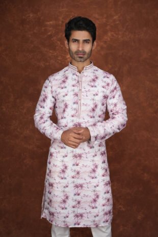 Men’s floral print pastel pink kurta – Tatvivah ethnic wear