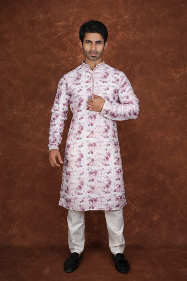Men’s floral print pastel pink kurta – Tatvivah ethnic wear