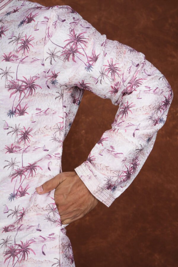 Men’s floral print pastel pink kurta – Tatvivah ethnic wear