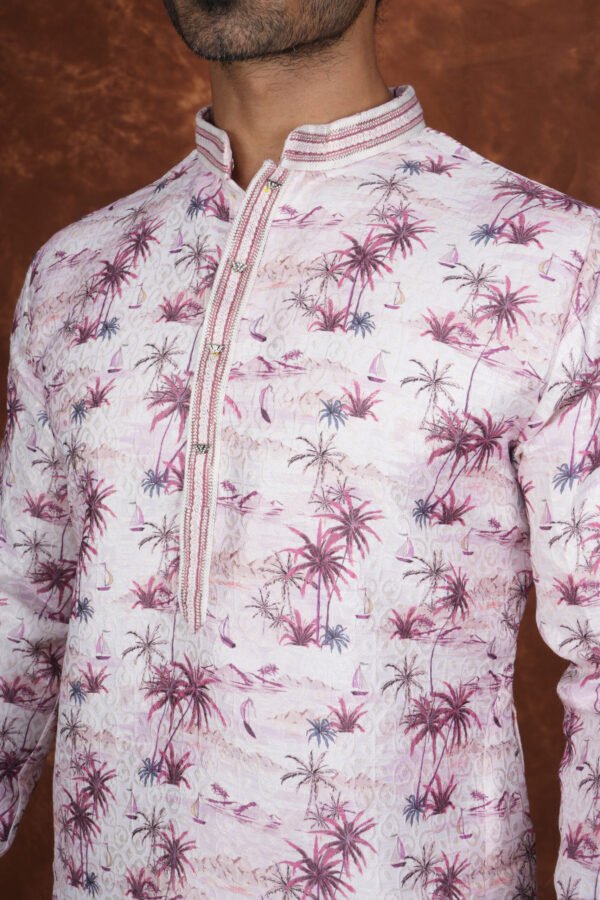 Men’s floral print pastel pink kurta – Tatvivah ethnic wear