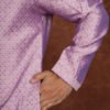 Men wearing royal weave jacquard kurta in mauve with mandarin collar for wedding and festive wear