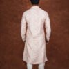 Men wearing pastel yellow mosaic jacquard kurta with mandarin collar for wedding and festive wear