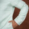 Men wearing aarav pastel green jacquard kurta with mandarin collar for wedding and festive wear