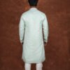 Men wearing aarav pastel green jacquard kurta with mandarin collar for wedding and festive wear