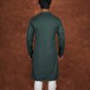 Men wearing royal green textured jacquard kurta with full sleeves and band collar for festive and traditional occasions