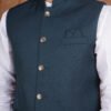 Men wearing dark green Rivayat Heritage jacquard Modi jacket with band collar for festive and wedding occasions